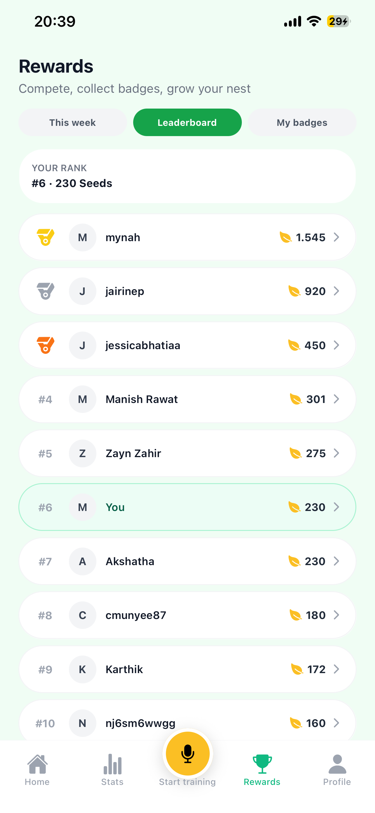 Rewards leaderboard and Seeds ranking